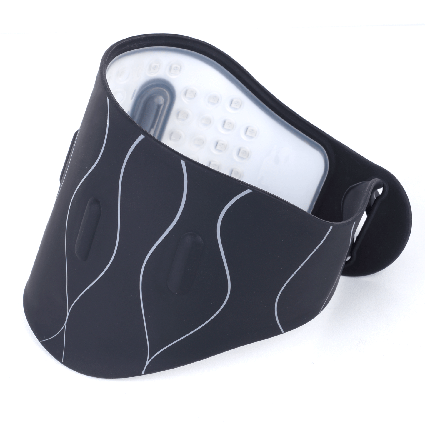 Curved Wireless Red Light Therapy Belt highlighting LED panel and ergonomic black silicone exterior for targeted light therapy.