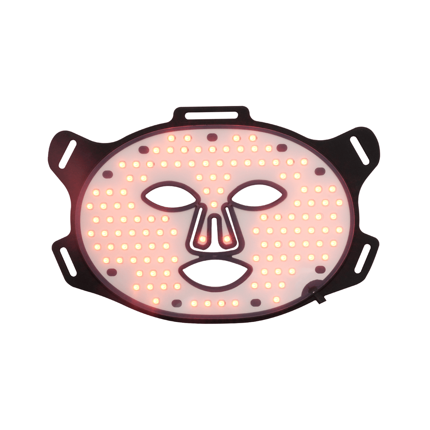 Red Light Therapy Mask activated with orange LEDs, enhancing skin glow and reducing fine lines using safe LED technology.
