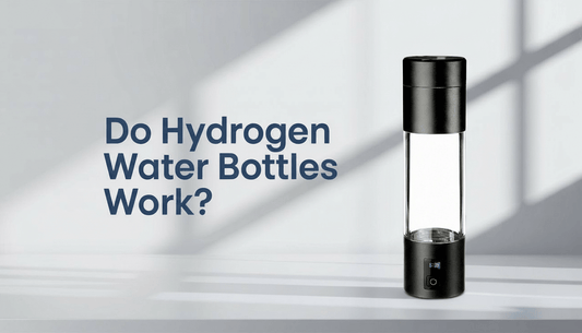 black hydrogen water bottle on light background