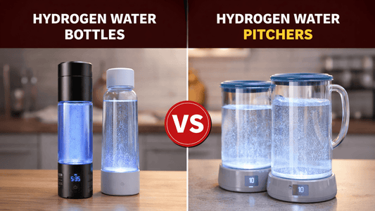 bottles and pitchers on a table