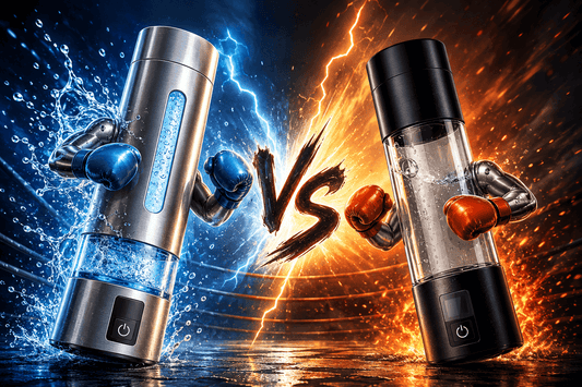 two hydrogen water bottles fighting