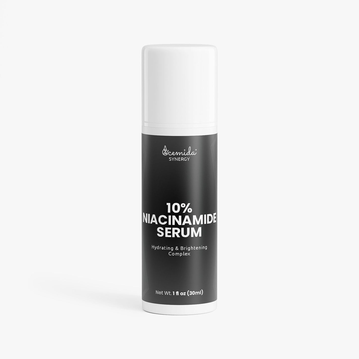 Skincare serum bottle labeled '10% Niacinamide Serum' on a white background