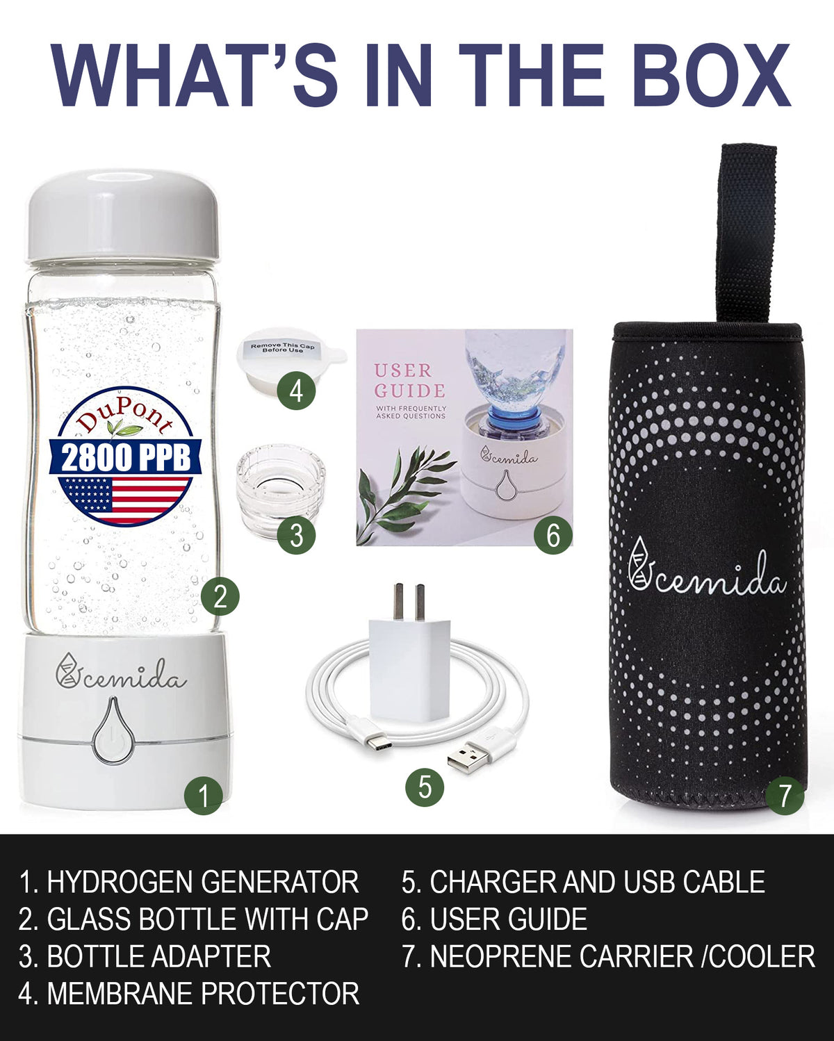 ocemida hydrogen water bottle in the box