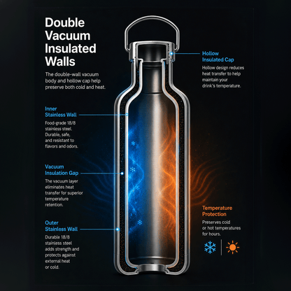 Ocemida InoXS™ - Vacuum Insulated 316 Stainless Steel Water Bottle (Plastics Free)