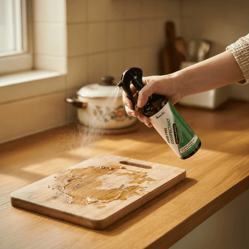 Natural Rinse Free Disinfectant - Hypochlorous Acid 0.02% in 16 fl oz spray bottle for safe, non-toxic cleaning of household surfaces.